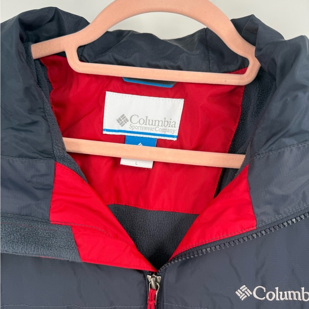 Columbia Red Gray Fleece-Lined Windbreaker Jacket Full Zip Outdoor Hiking Coat - Picture 6 of 10